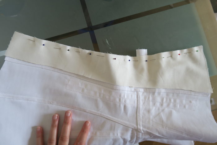sewing on the lining panel to insert the busk