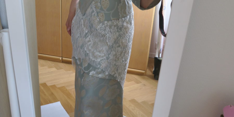 wearing the mockup of the lace overdress