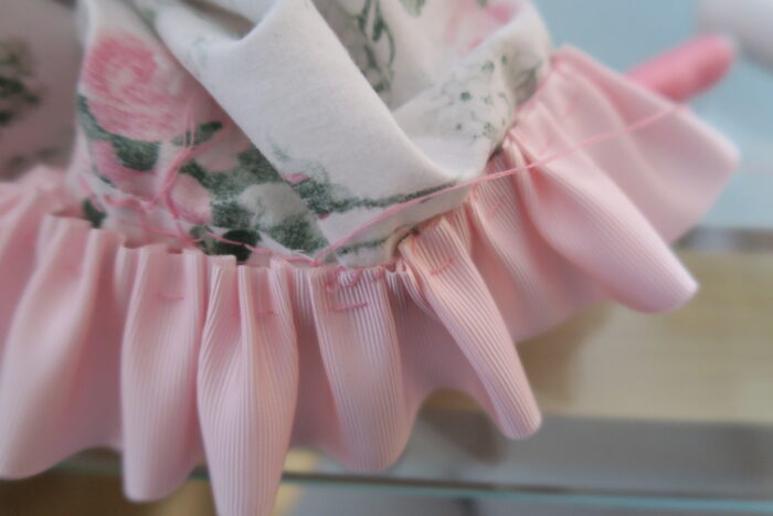 Sewing ruffles to the sleeves of my 18th century dress